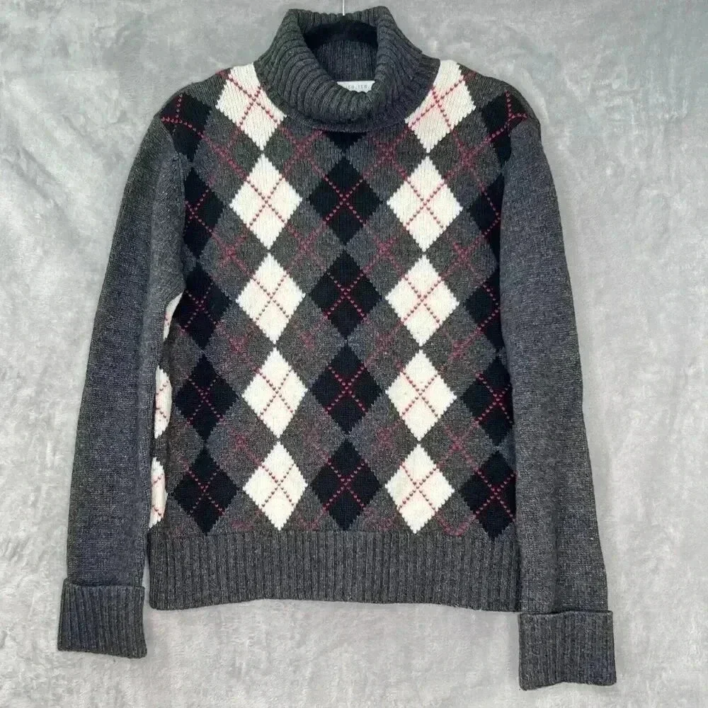 PURSUITS LTD‎ Womens Sz M Argyle Pattern Lambswool Turtle Neck Sweater Preppy